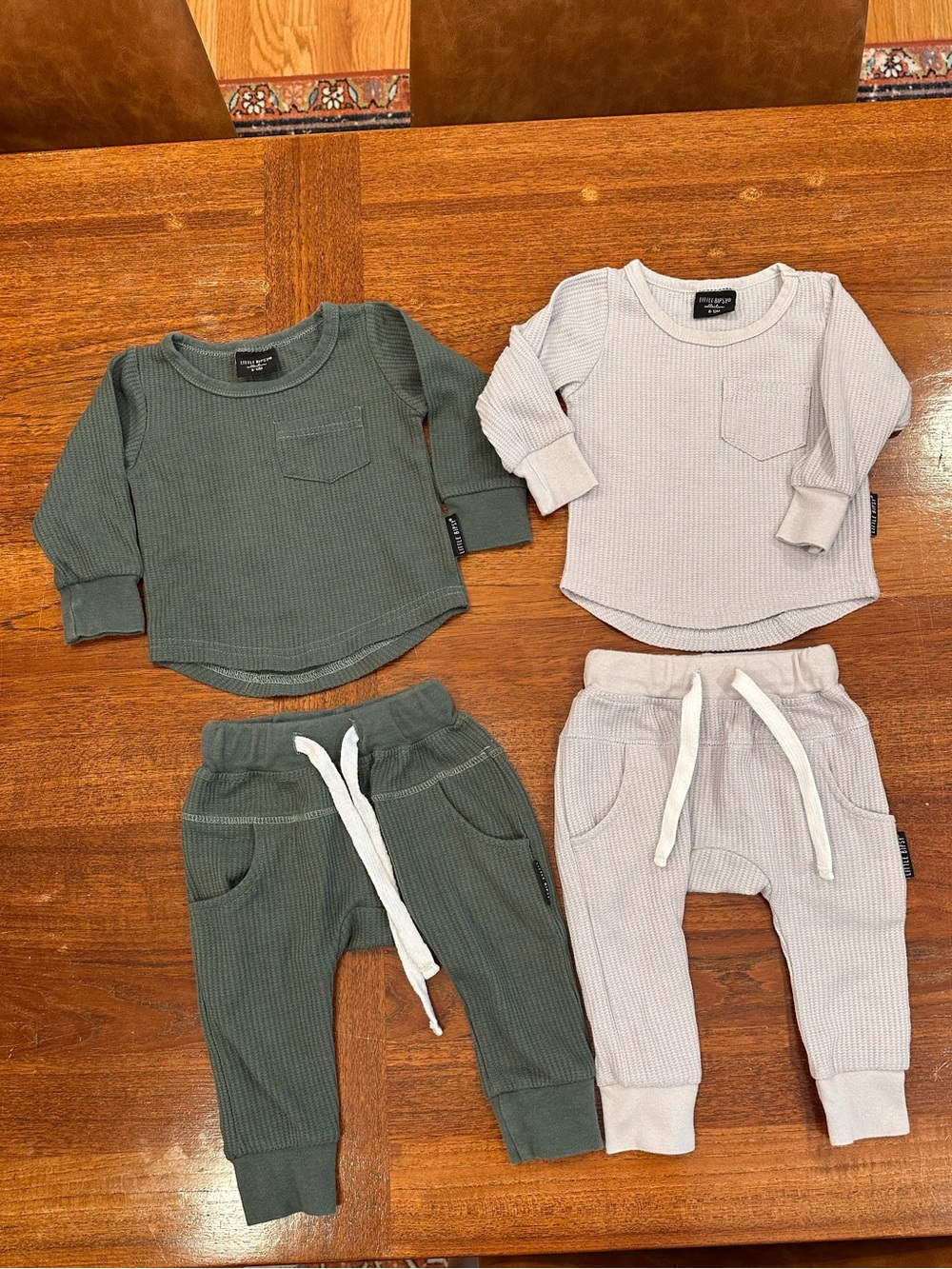 Little Bipsy Waffle Knit Jogger and Long Sleeve Shirt Green & Gray, 6-12 months